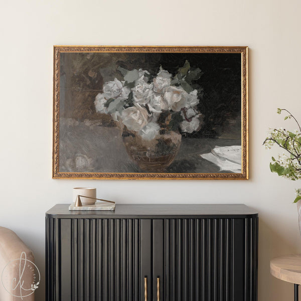Moody Floral Painting | Framed Vintage Still Life Art