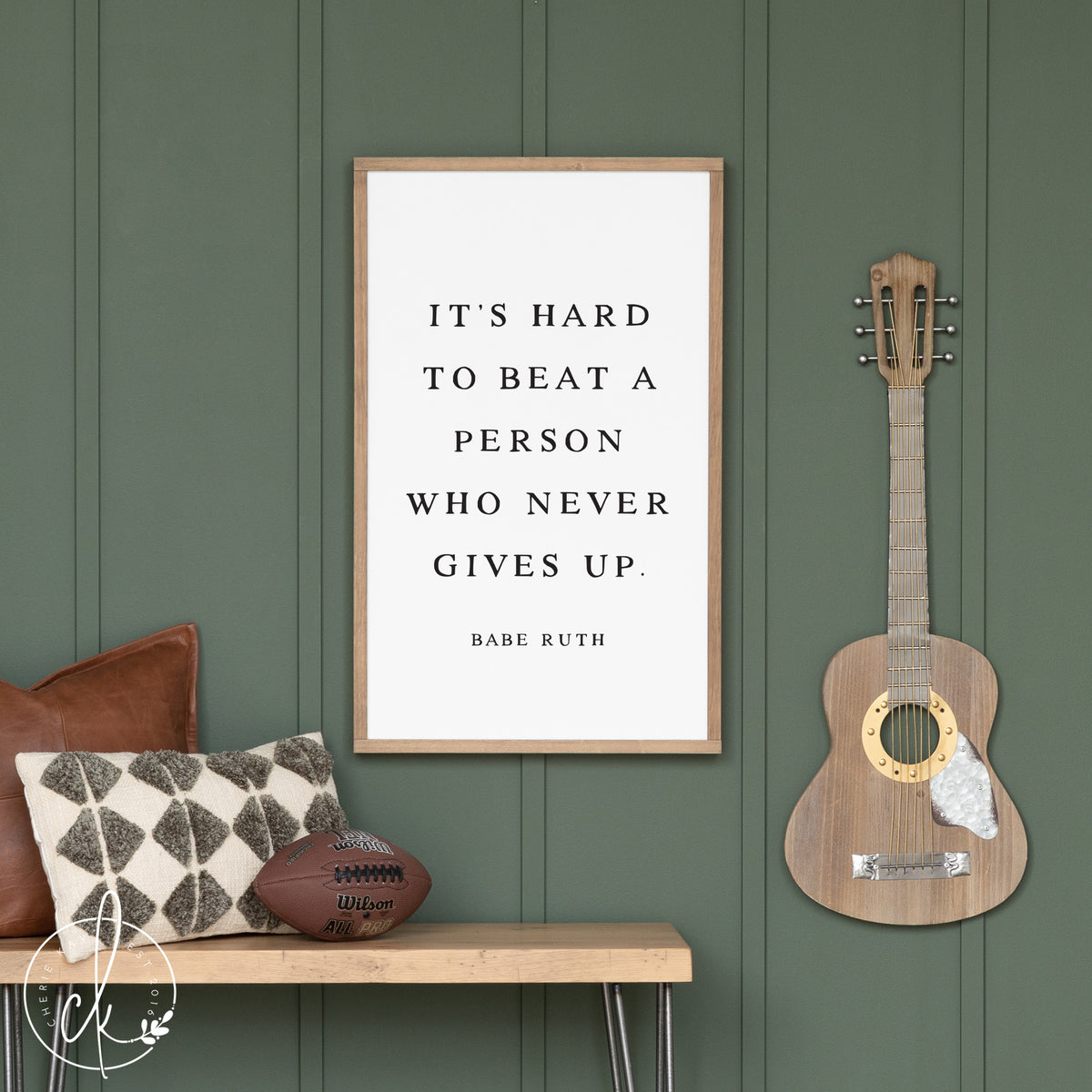 It&#39;s Hard To Beat A Person Who Never Gives Up | Inspirational Quotes | Babe Ruth Quote | Office Decor