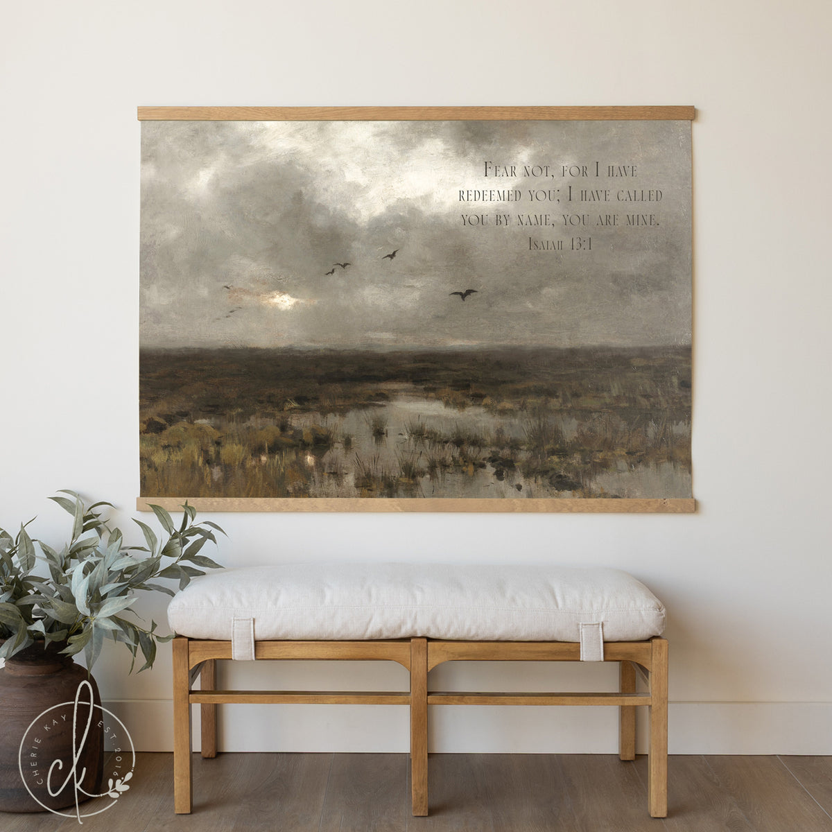 Oversized Vintage Landscape Print with Bible Verse | T60