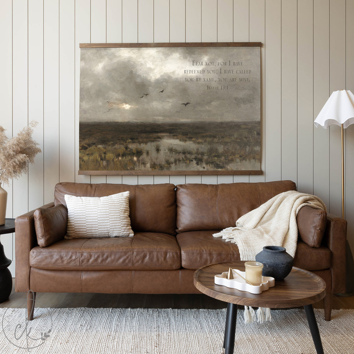 Oversized Vintage Landscape Print with Bible Verse | T60