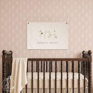 Floral Nursery Name Sign | Custom Canvas Wall Hanging | Personalized Baby Girl Room Art | 47