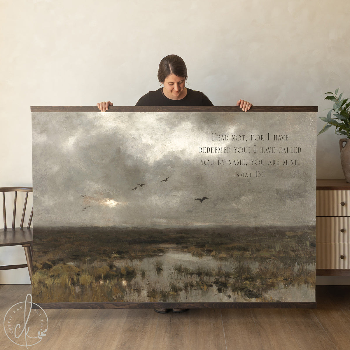 Oversized Vintage Landscape Print with Bible Verse | T60