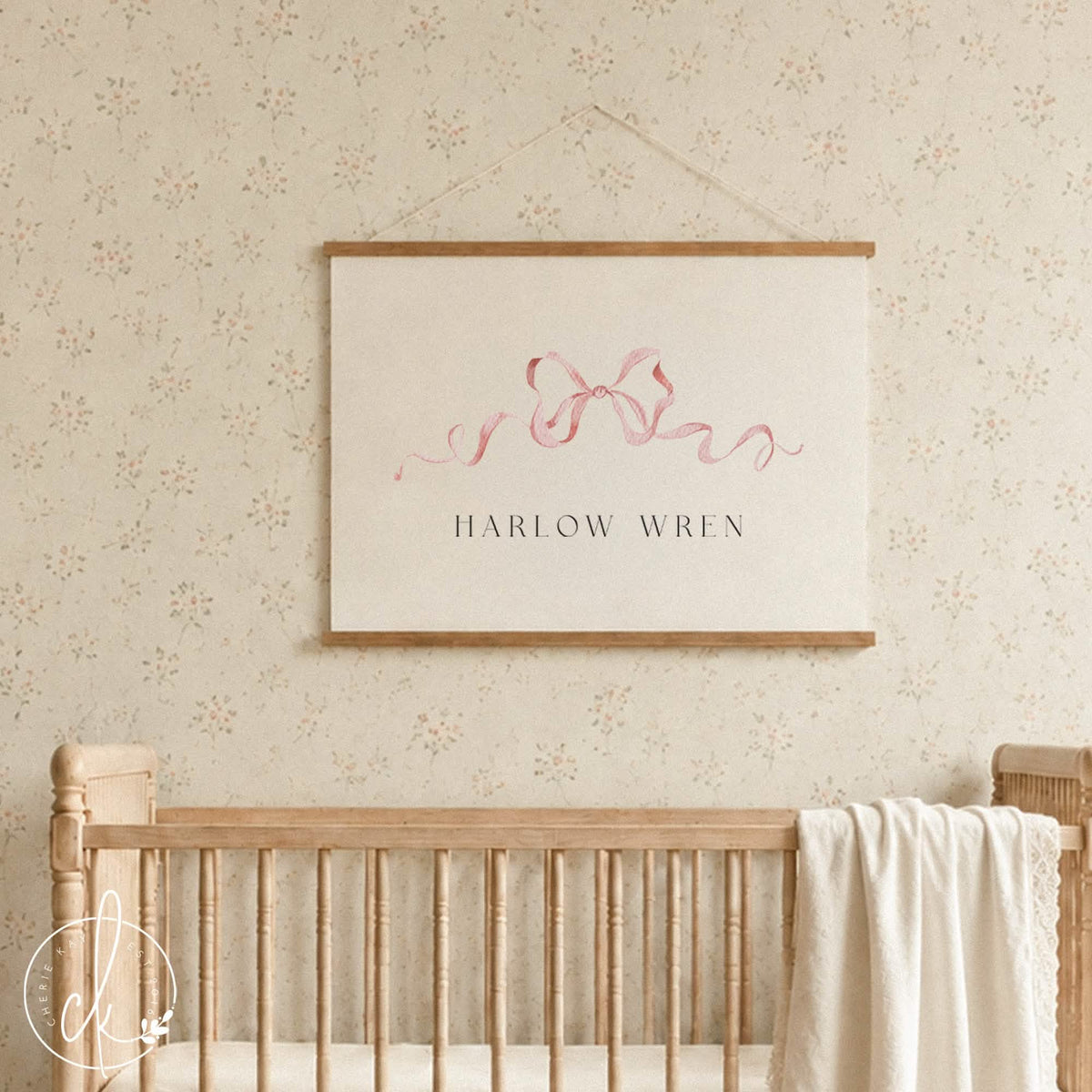 Personalized Wall Hanging | Baby Girl Room Decor | Watercolor Bow Name Sign | 87