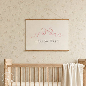 Personalized Wall Hanging | Baby Girl Room Decor | Watercolor Bow Name Sign | 87