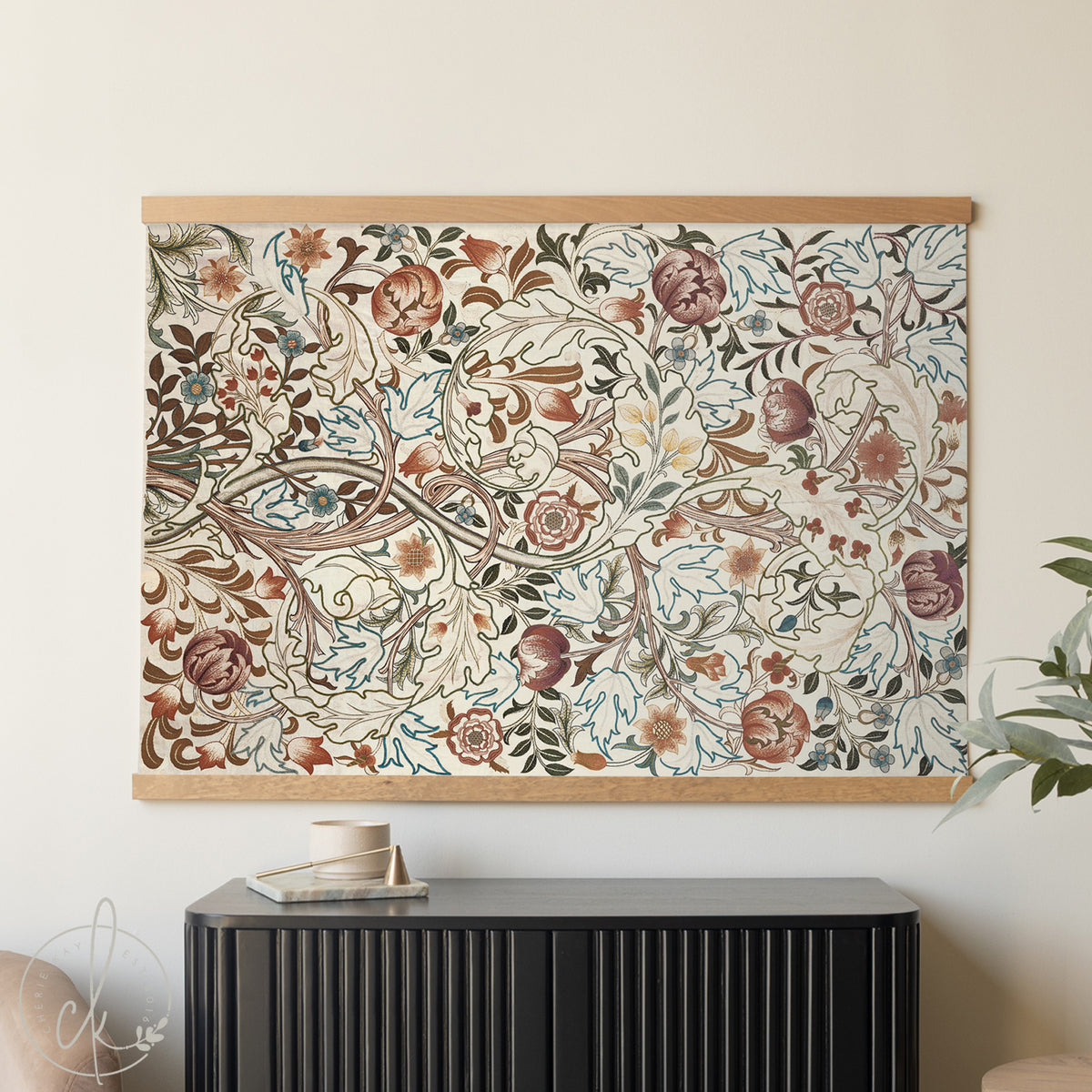 Botanical Textile Art Canvas Tapestry | Extra Large Vintage Floral Wall Hanging | T2