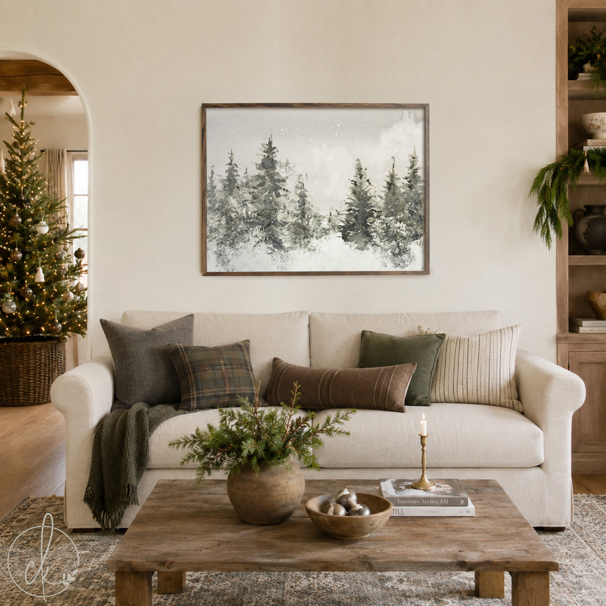 Christmas Tree Wall Art | Snowy Pine Tree Painting | Entryway Christmas Wall Decor | N103