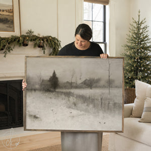 Snowy Landscape Painting | Large Neutral Wall Art | Framed Winter Landscape | N108