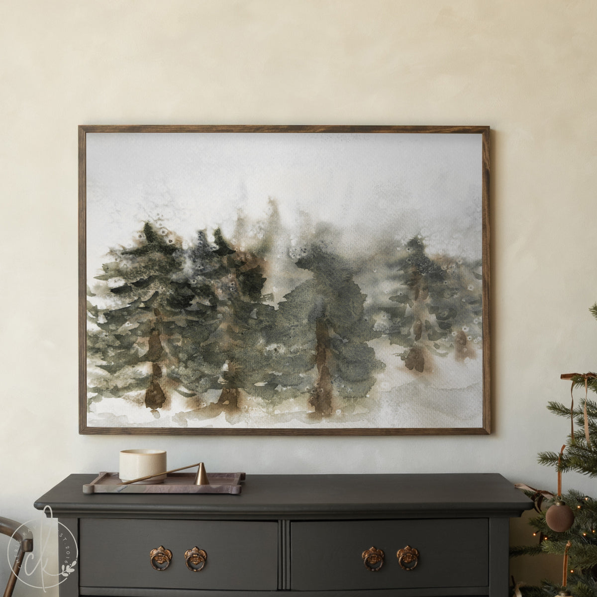 Pine Tree Wall Art | Winter Landscape Painting | Large Framed Canvas | N200
