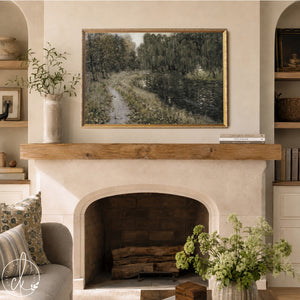 Framed Landscape Painting | Vintage Gold Frame | River Path Nature Wall Art | N221