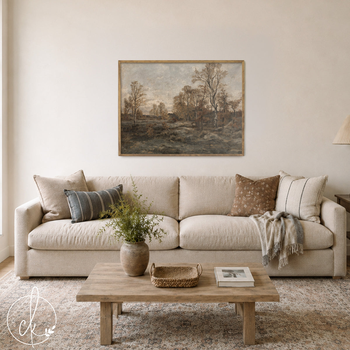 Vintage Autumn Landscape Painting | Fall Decor for Living Room | N230