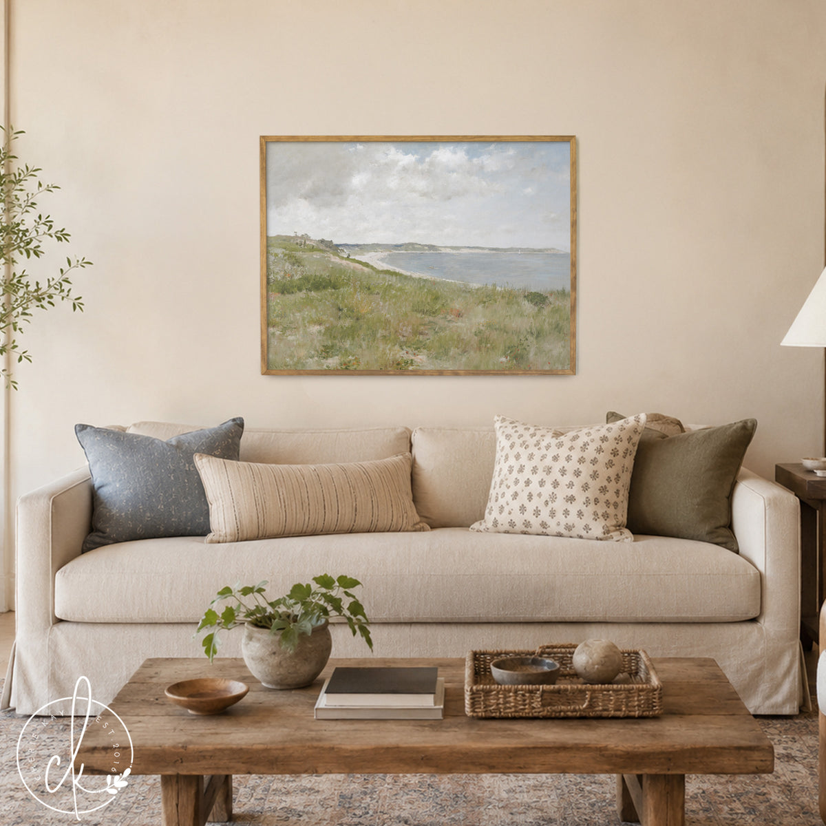 Framed Coastal Art Canvas Print | Large Vintage Beach Landscape Wall Decor | N31
