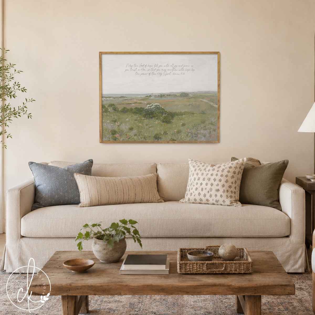 Romans 15:13 Scripture Wall Art | Framed Meadow Landscape Canvas | Christian Home Decor | N38
