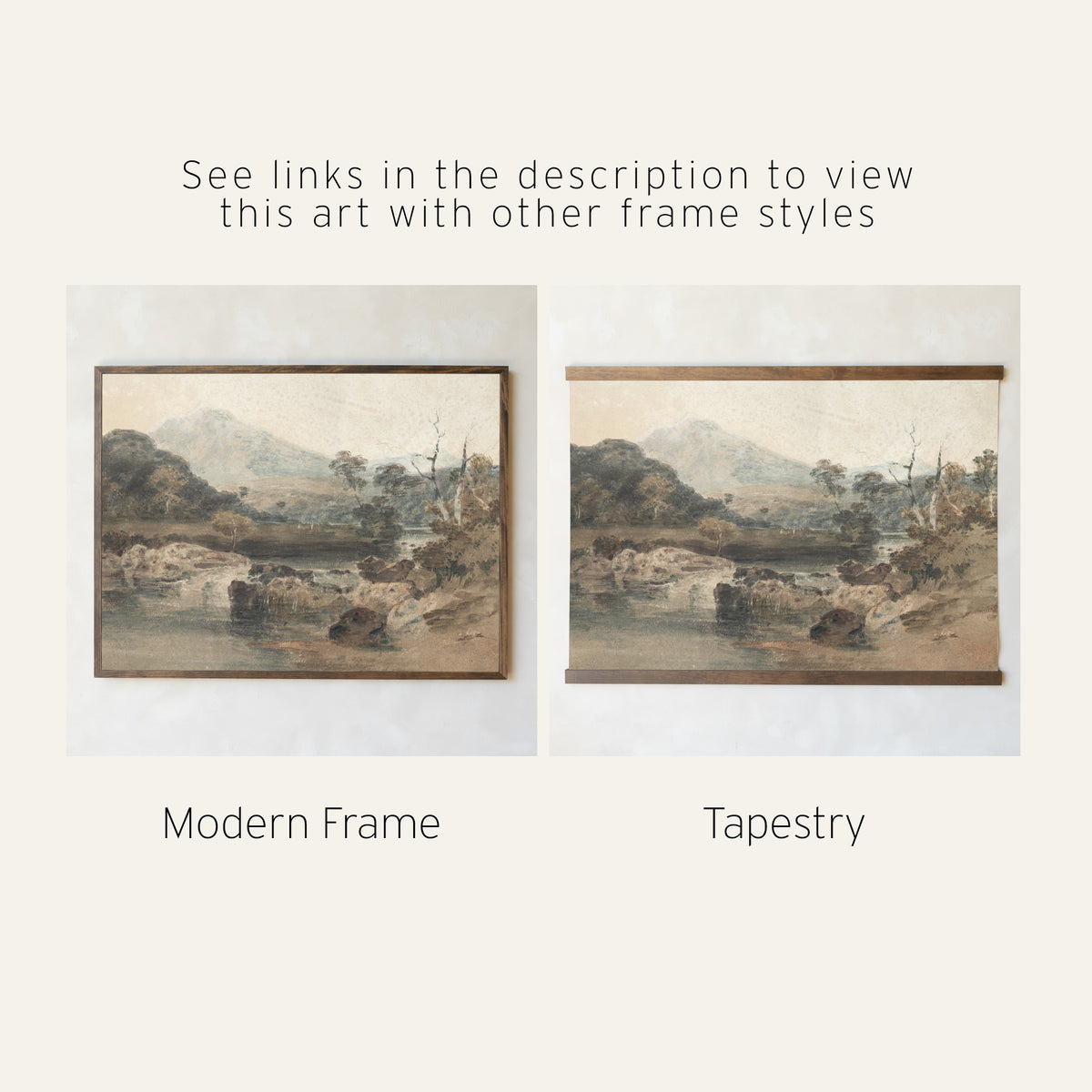Vintage Framed Wall Art | Neutral Mountain Wall Art | N44