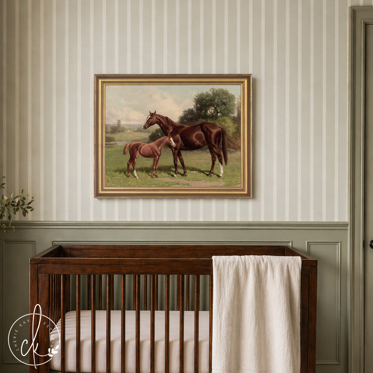 Framed Horse Wall Art | Large Nursery Animal Prints | Vintage Horse Art | N82