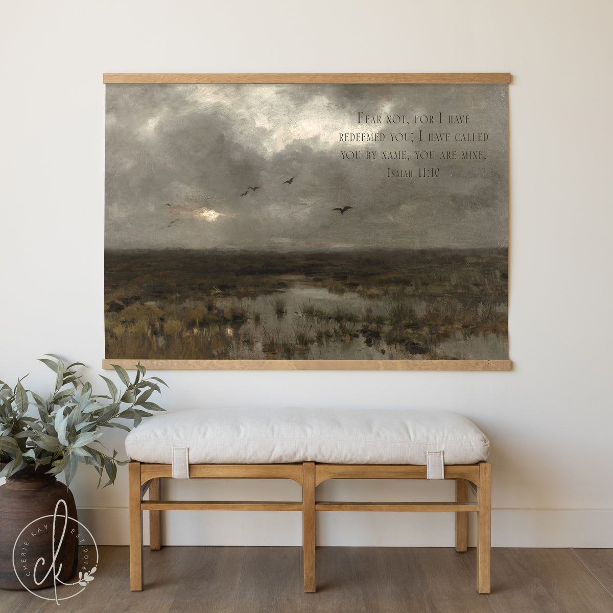 Oversized Vintage Landscape Print with Bible Verse | T60
