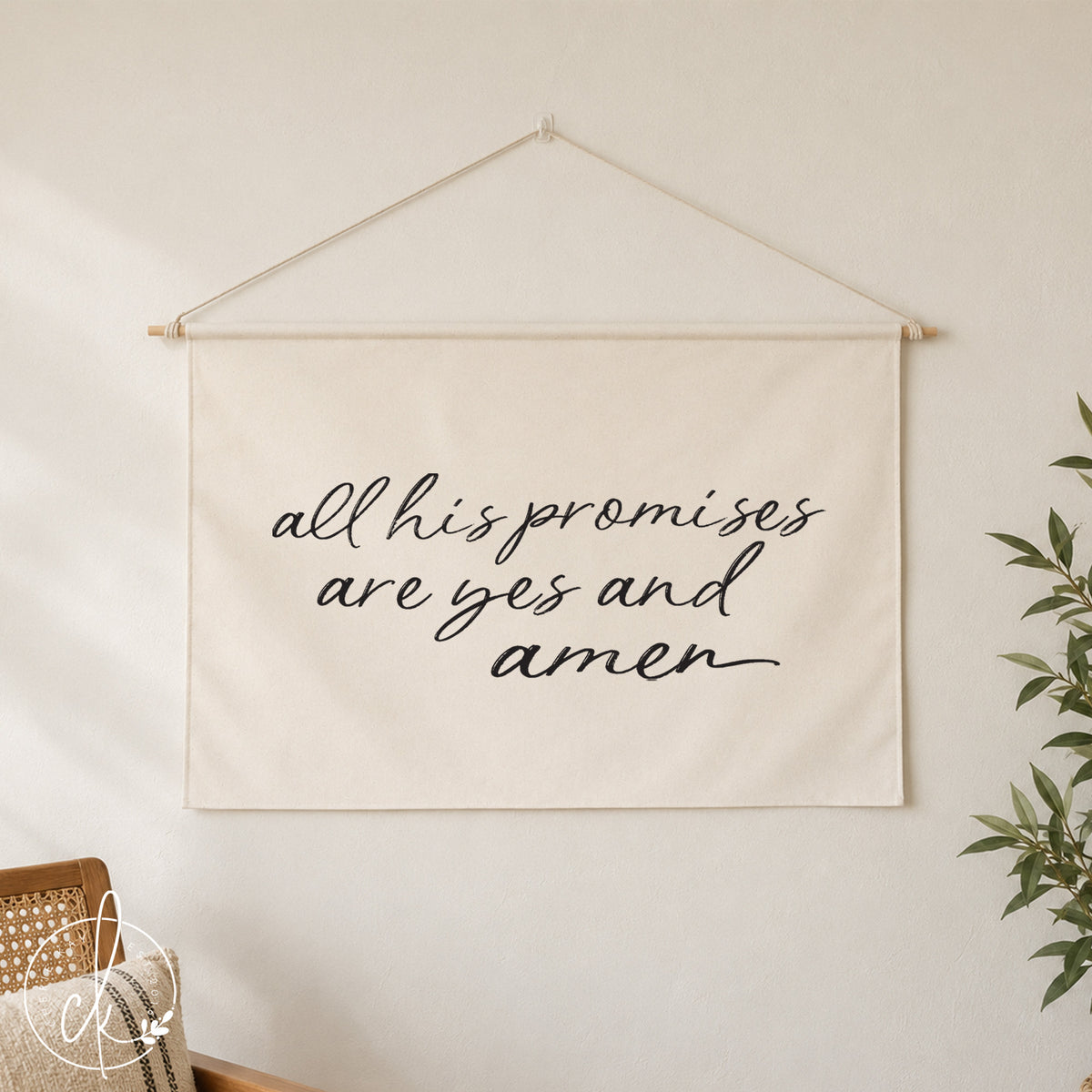 All His Promises Are Yes and Amen | Canvas Wall Banner | 18