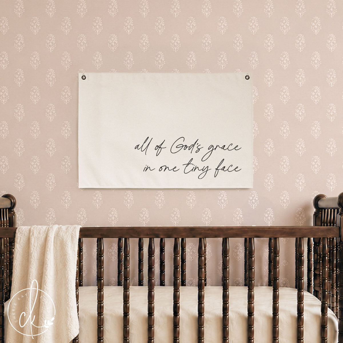 All Of God's Grace In One Tiny Face | Canvas Flag | Neutral Nursery Decor | New Baby Gift | Farmhouse Nursery Decor