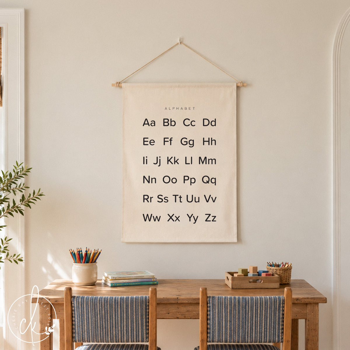 Alphabet Learning Chart | Dowel Rod Canvas | Classroom Decor | Homeschool Decor | Playroom Wall Decor | | Kids Room Decor | Cherie Kay Signs