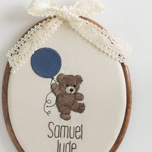 Teddy Bear Nursery Decor | Embroidery Hoop Name Sign | Personalized Baby Gift | E6