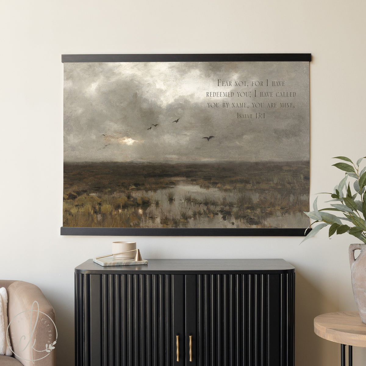 Oversized Vintage Landscape Print with Bible Verse | T60