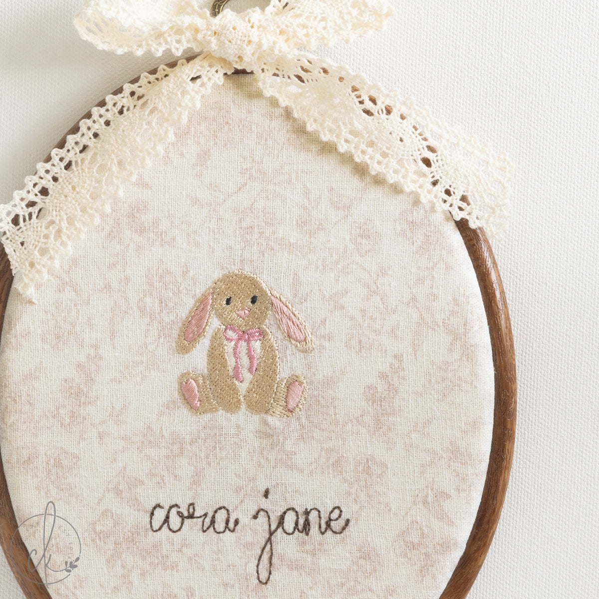 Personalized Birth Announcement | Embroidered Baby Name Hoop with Bunny | E4