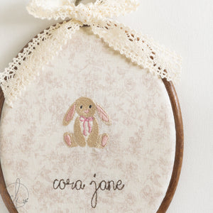 Personalized Birth Announcement | Embroidered Baby Name Hoop with Bunny | E4