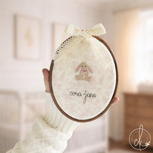 Personalized Birth Announcement | Embroidered Baby Name Hoop with Bunny | E4