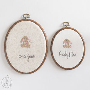 Personalized Birth Announcement | Embroidered Baby Name Hoop with Bunny | E4