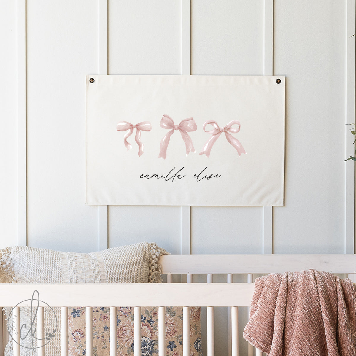 Personalized Nursery Canvas Sign with Pink Bows | Camilla | 75