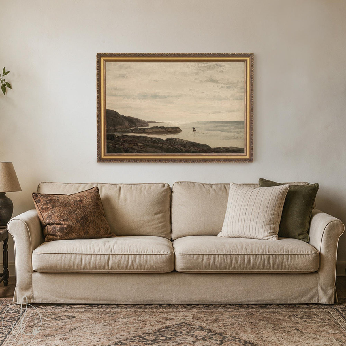 Coastal Landscape Painting | Framed Seascape Wall Art | Neutral Ocean Decor | N16