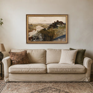 Vintage Landscape Painting | River Valley in Ornate Gold Frame | Large Framed Wall Art | N52