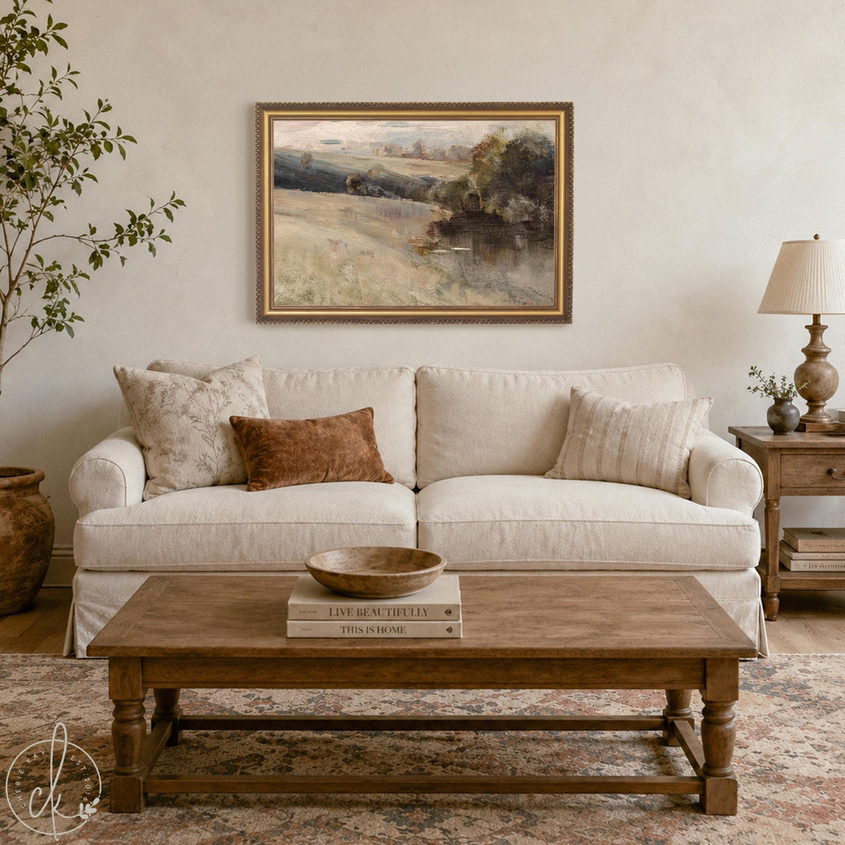 Abstract Landscape Art | Vintage Impressionist Canvas | Antique Gold Framed Wall Decor | N149