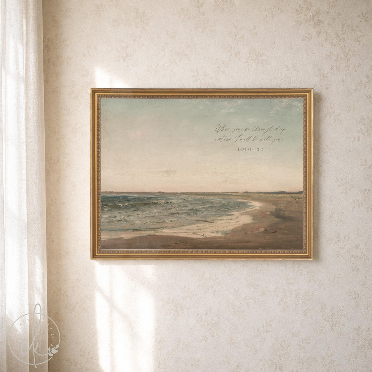 Scripture Wall Art | Isaiah 43:2 Beach Landscape Painting | N20
