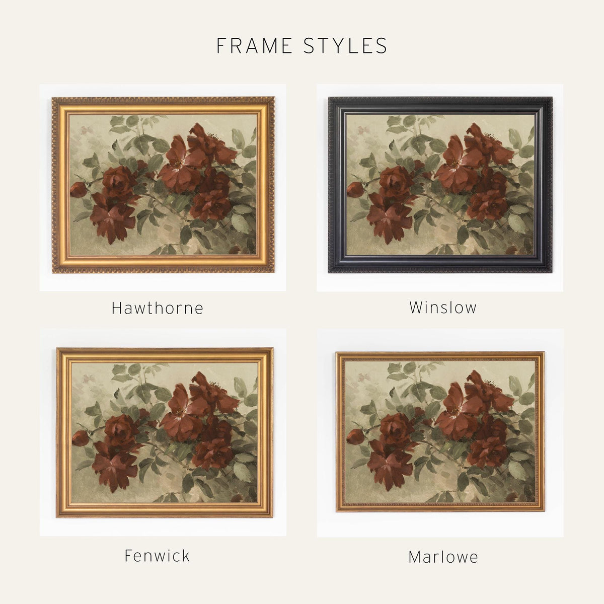 Burgundy Wall Art | Vintage Floral Still Life | Antique Gold Framed Canvas Print | N59