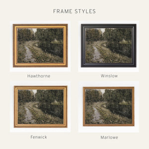 Framed Landscape Painting | Vintage Gold Frame | River Path Nature Wall Art | N221
