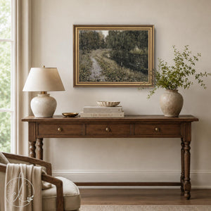 Framed Landscape Painting | Vintage Gold Frame | River Path Nature Wall Art | N221