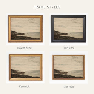 Coastal Landscape Painting | Framed Seascape Wall Art | Neutral Ocean Decor | N16