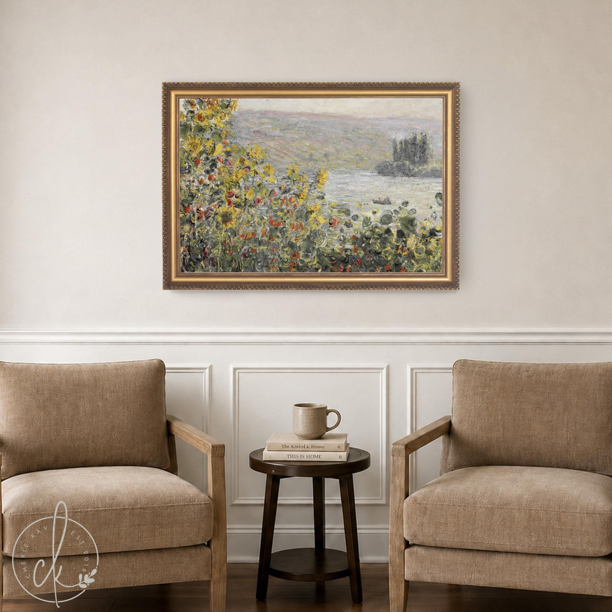 Flower Beds at Vetheuil | Monet Framed Print | Gold Framed Wall Art | N201