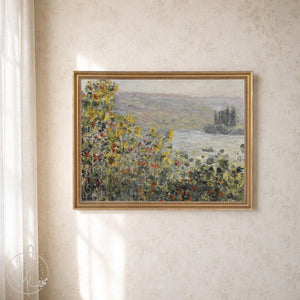 Flower Beds at Vetheuil | Monet Framed Print | Gold Framed Wall Art | N201