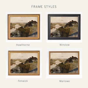 Vintage Landscape Painting | River Valley in Ornate Gold Frame | Large Framed Wall Art | N52