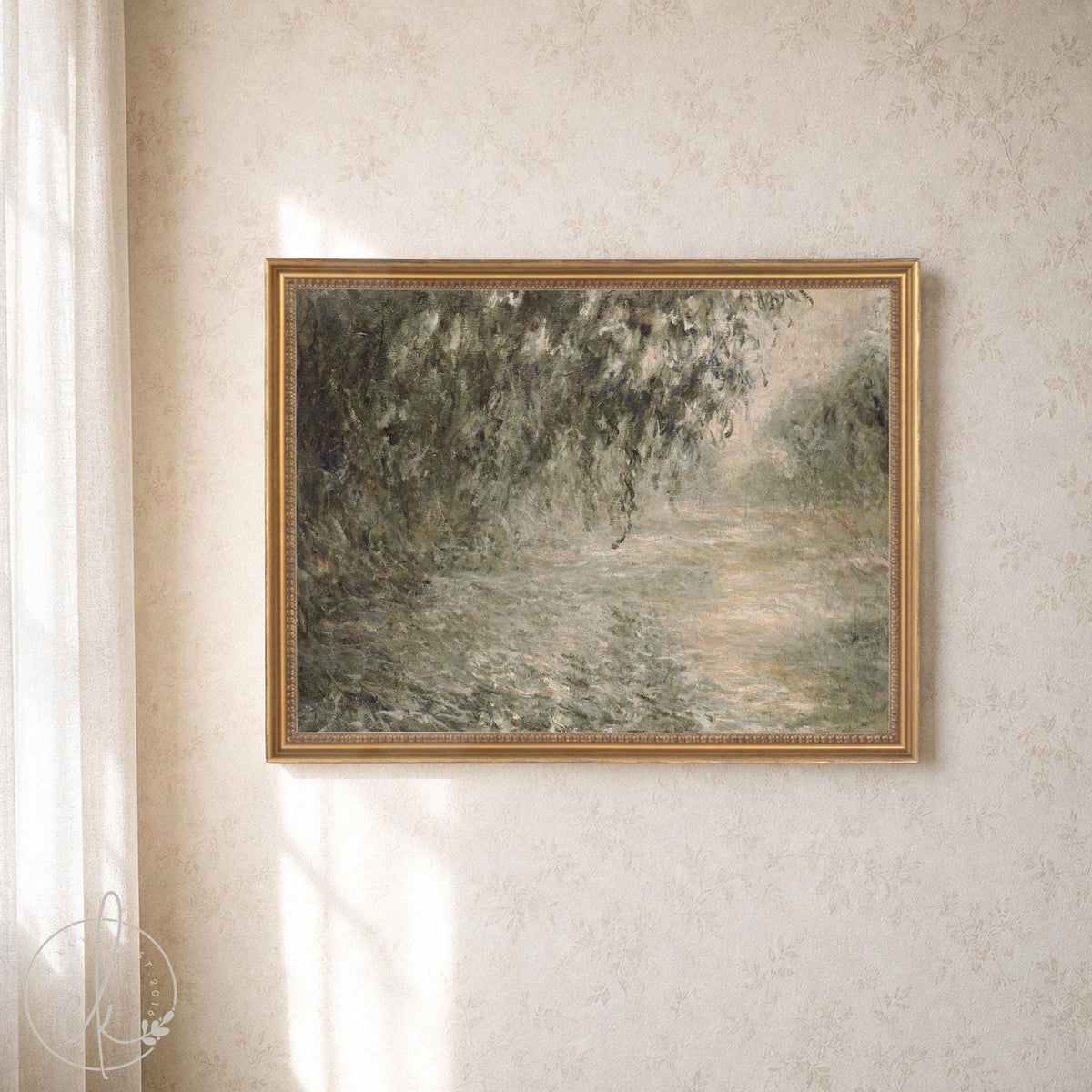 Morning on the Seine Monet | Gold Framed Impressionist Print | Willow Tree Wall Art | N130