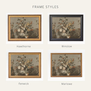 Large Floral Wall Art | Vintage Oil Painting Style | Ornate Gold Frame Canvas | N73