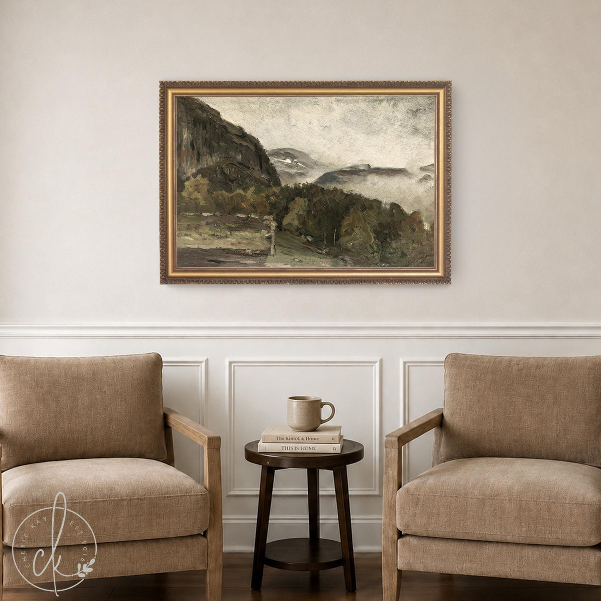 Mountain Landscape Painting | Large Framed Wall Art | Vintage Mountain Decor | N91