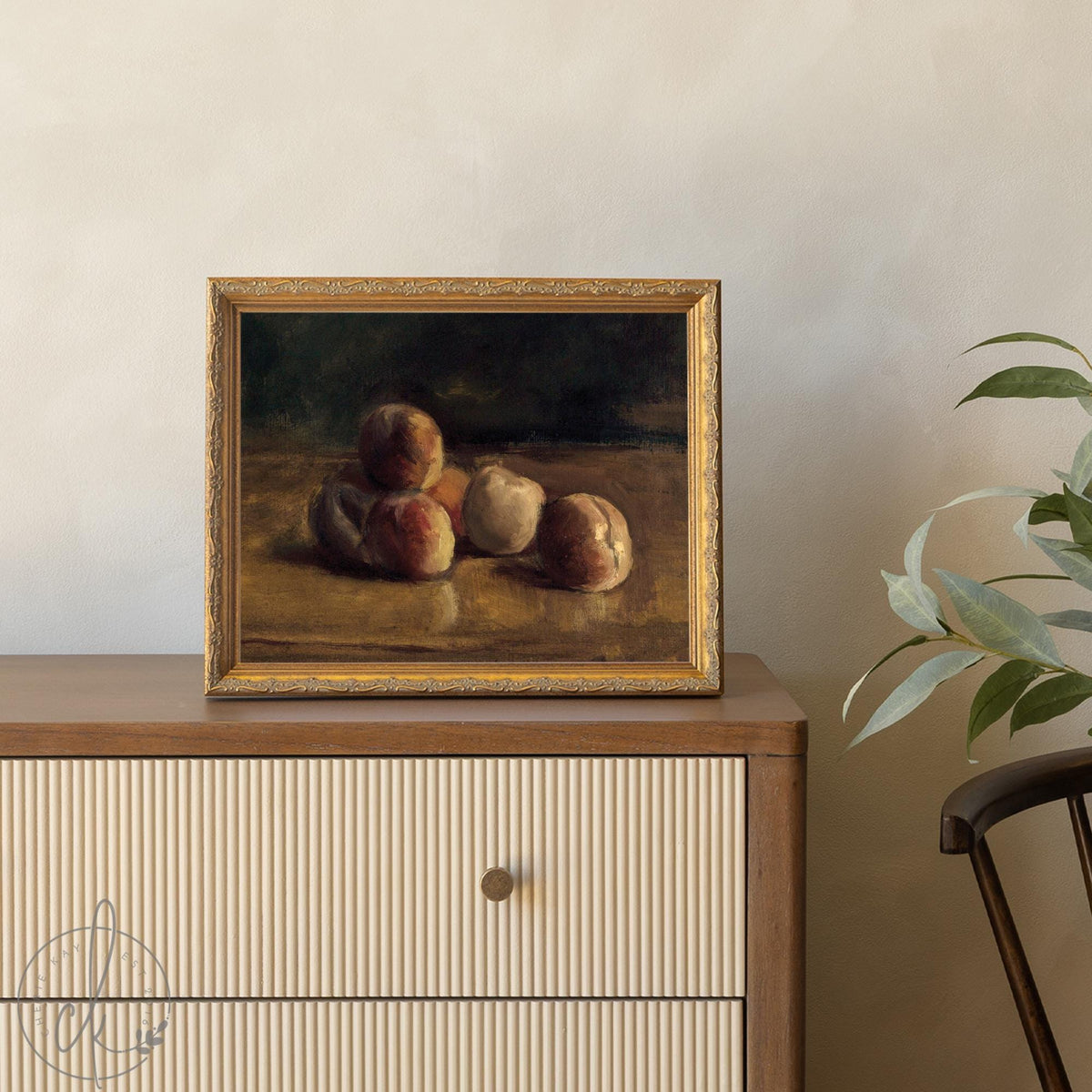 Fruit Still Life Painting | Framed Vintage Kitchen Wall Art | Antique Peach Canvas Print | N26