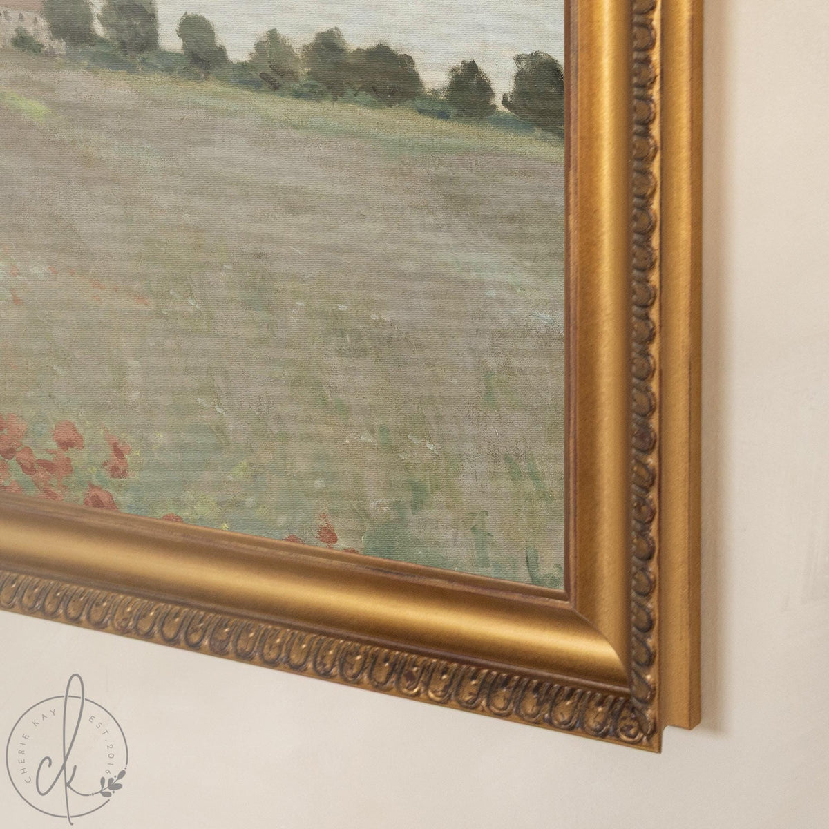 Framed Christian Art | Monet Poppy Field Canvas Print with Psalm 34:3 Scripture | N58