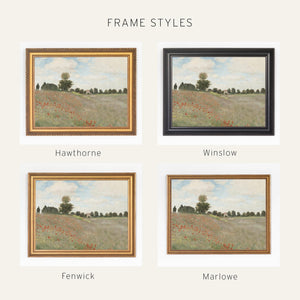 Framed Christian Art | Monet Poppy Field Canvas Print with Psalm 34:3 Scripture | N58