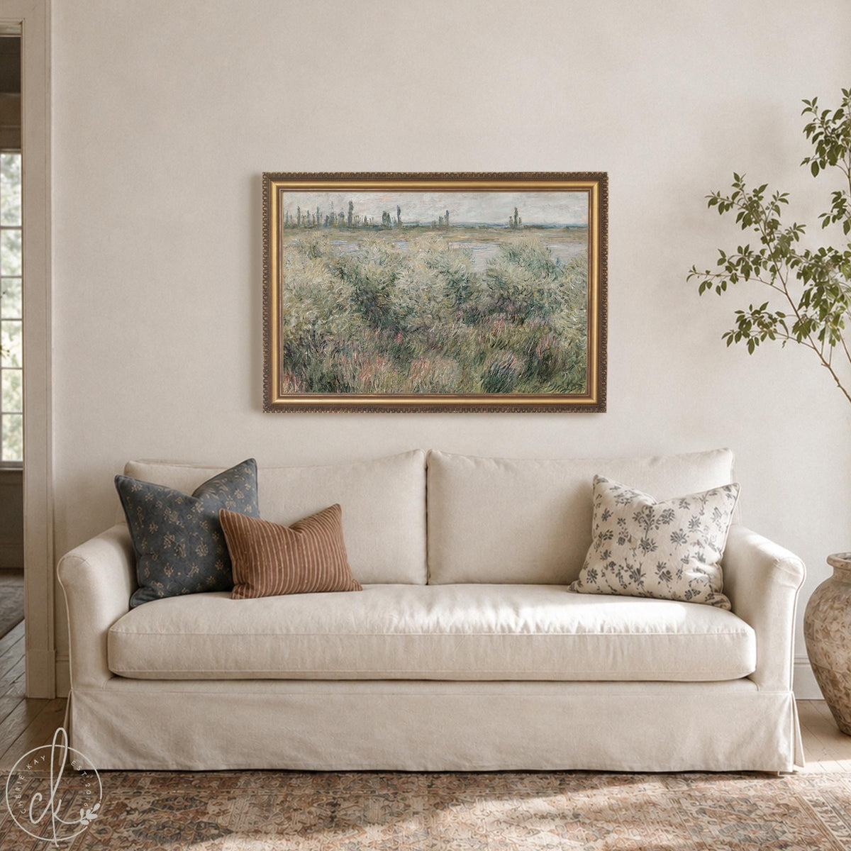 Monet Landscape Painting Framed Canvas | Banks of the Seine Vétheuil Wall Art | N8