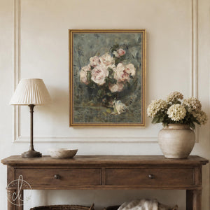 Impressionist Floral Painting | Framed Rose Bouquet Canvas Wall Art | N84