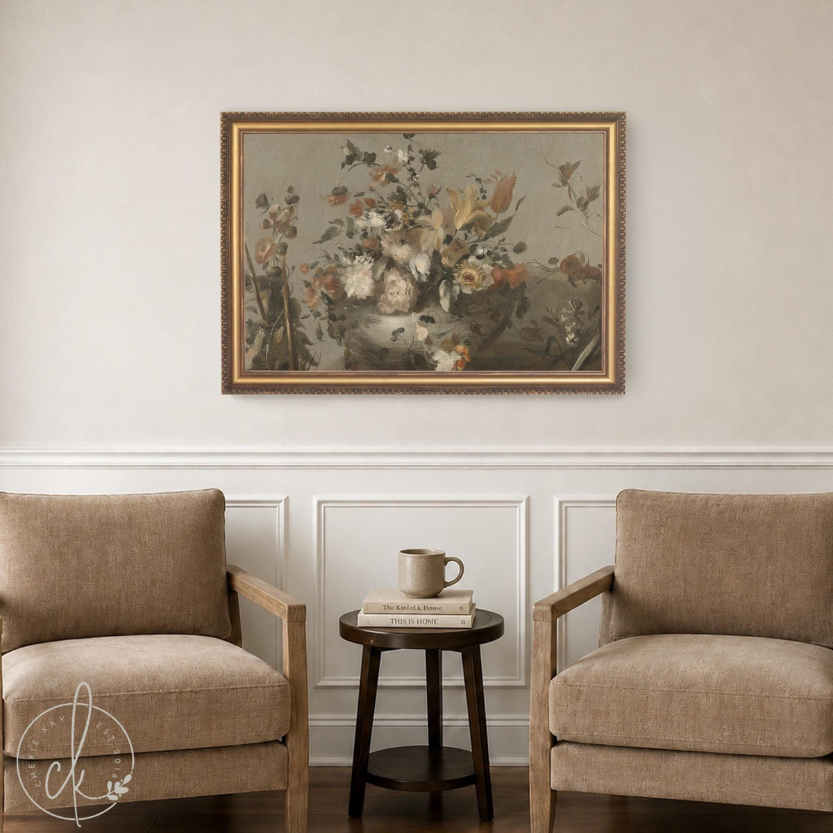 Large Floral Wall Art | Vintage Oil Painting Style | Ornate Gold Frame Canvas | N73