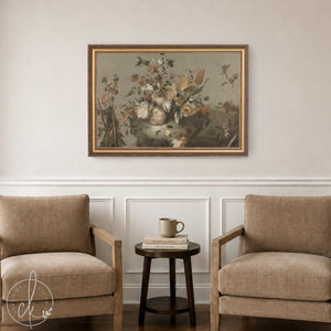 Large Floral Wall Art | Vintage Oil Painting Style | Ornate Gold Frame Canvas | N73